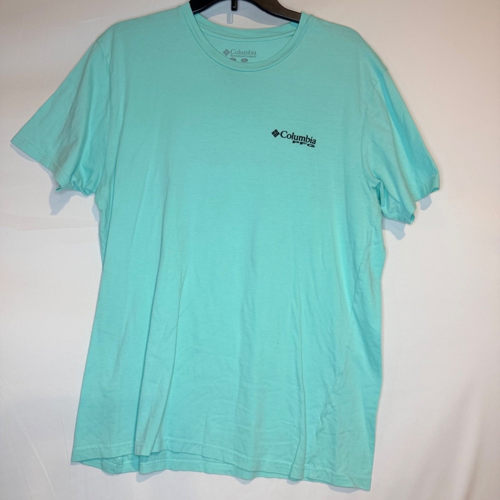 Columbia PFG Mens Large Aqua Blue Short Sleeve Performance Fishing Gear T-Shirt
